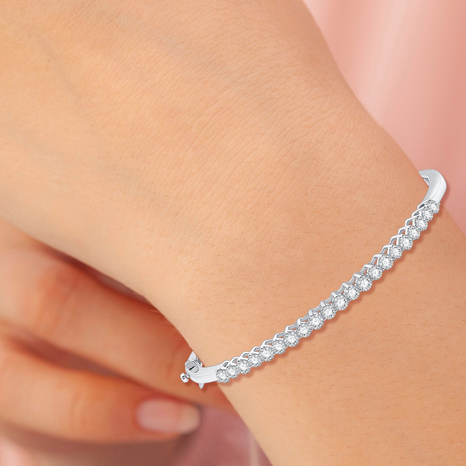 (F / Si1-Si2) Womens 2 CT. T.W. Lab Grown White Diamond Sterling Silver Bangle Bracelet