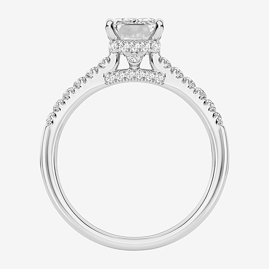 (G / Vs1-Vs2) Womens 2 CT. T.W. Lab Grown White Diamond 14K Gold Rectangular Side Stone Engagement Ring