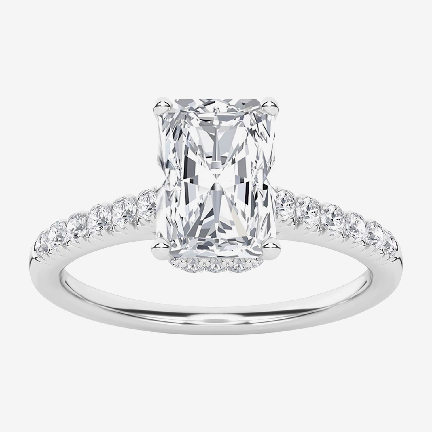 (G / Vs1-Vs2) Womens 2 CT. T.W. Lab Grown White Diamond 14K Gold Rectangular Side Stone Engagement Ring