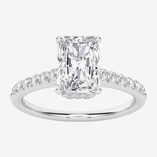 (G / Vs1-Vs2) Womens 2 CT. T.W. Lab Grown White Diamond 14K Gold Rectangular Side Stone Engagement Ring