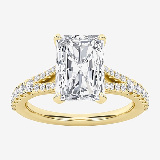 (F / Vs2) Womens 3 CT. T.W. Lab Grown White Diamond 14K Gold Rectangular Side Stone Engagement Ring