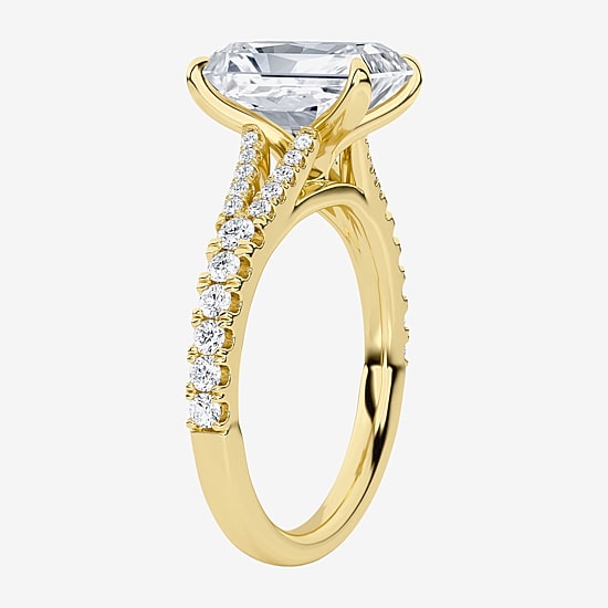 (F / Vs2) Womens 3 CT. T.W. Lab Grown White Diamond 14K Gold Rectangular Side Stone Engagement Ring