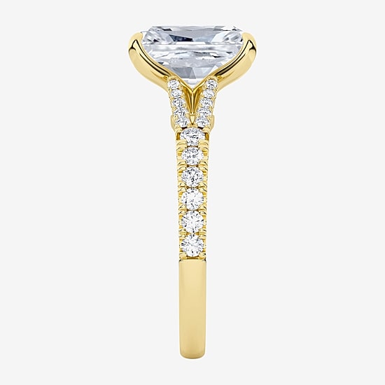 (F / Vs2) Womens 3 CT. T.W. Lab Grown White Diamond 14K Gold Rectangular Side Stone Engagement Ring