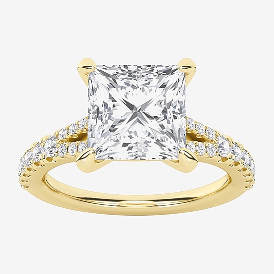 (F / Vs2) Womens 3 CT. T.W. Lab Grown White Diamond 14K Gold Side Stone Engagement Ring