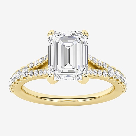 (F / Vs2) Womens 3 CT. T.W. Lab Grown White Diamond 14K Gold Side Stone Engagement Ring