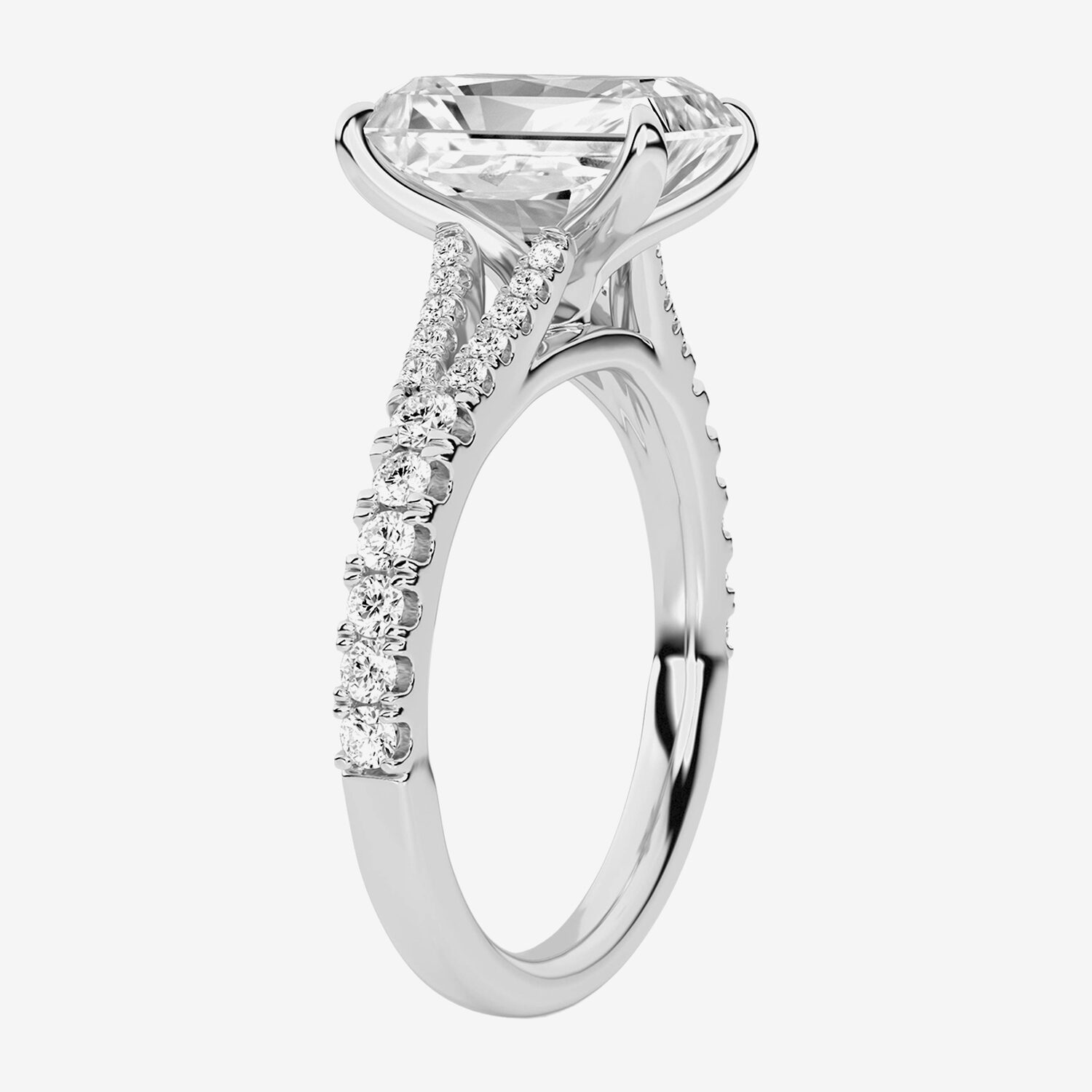 F / Vs2) Womens 3 / CT. T.W. Lab Grown White Diamond 14K Gold Rectangular Side Stone Engagement Ring