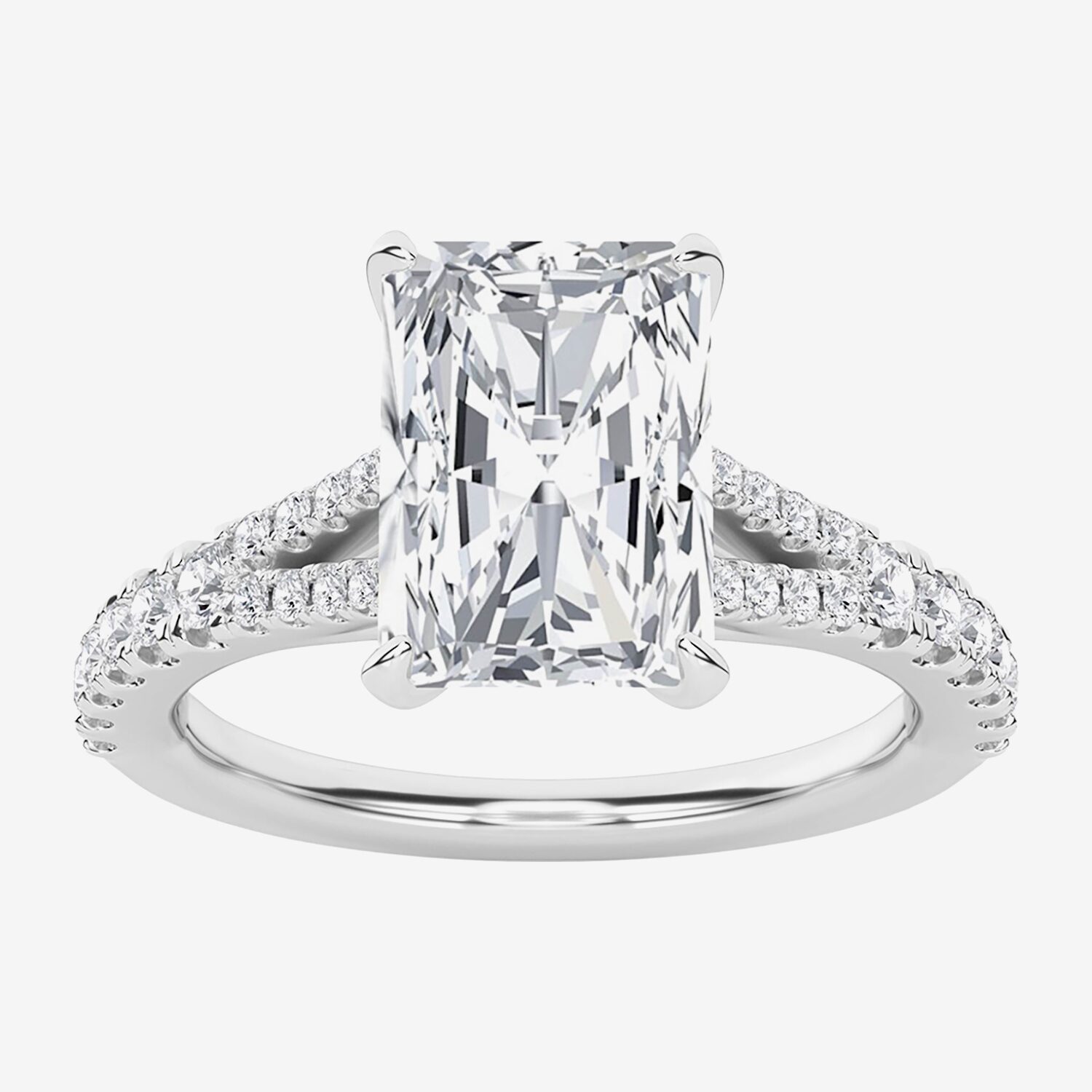 F / Vs2) Womens 3 / CT. T.W. Lab Grown White Diamond 14K Gold Rectangular Side Stone Engagement Ring