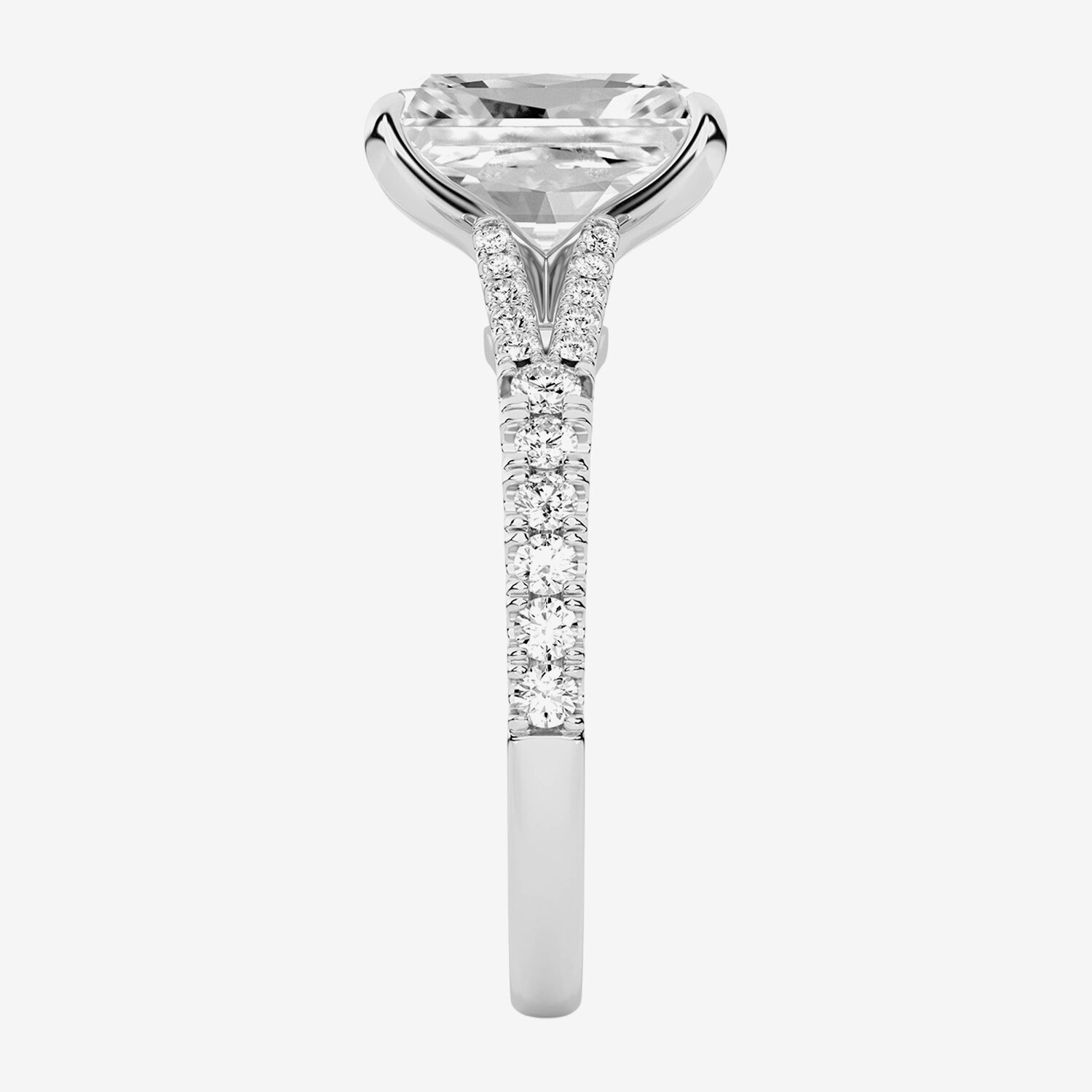 F / Vs2) Womens 3 / CT. T.W. Lab Grown White Diamond 14K Gold Rectangular Side Stone Engagement Ring