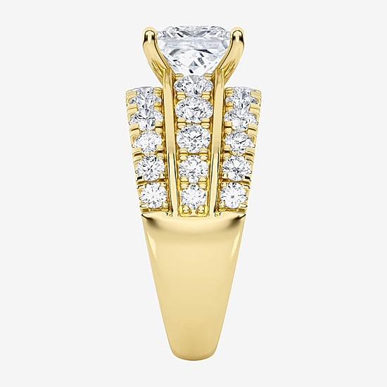 (F / Vs2) Womens 3 1/3 Ct. T.W. Lab Grown White Diamond 10K Gold Side Stone Engagement Ring