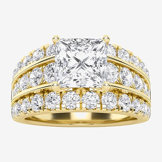 (F / Vs2) Womens 3 1/3 Ct. T.W. Lab Grown White Diamond 10K Gold Side Stone Engagement Ring