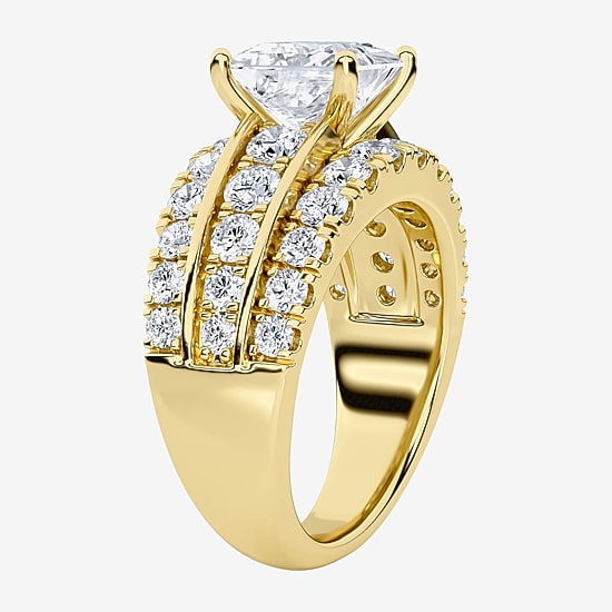 (F / Vs2) Womens 3 1/3 Ct. T.W. Lab Grown White Diamond 10K Gold Side Stone Engagement Ring