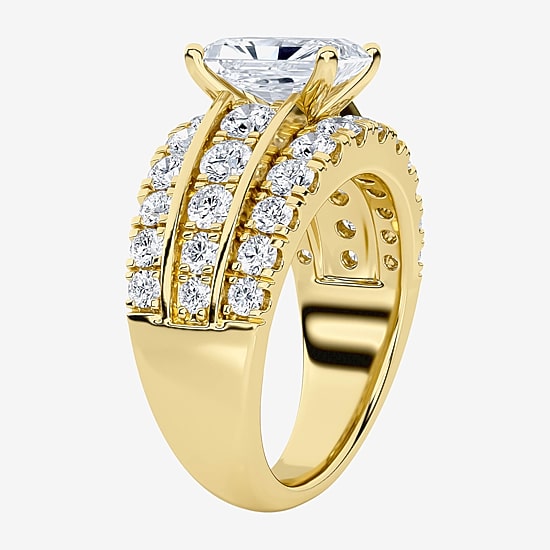 (F / Vs2) Womens 3 1/3 Ct. T.W. Lab Grown White Diamond 10K Gold Rectangular Side Stone Engagement Ring