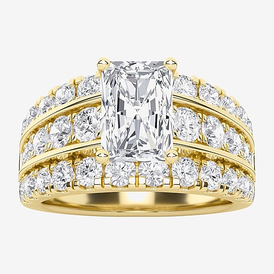 (F / Vs2) Womens 3 1/3 Ct. T.W. Lab Grown White Diamond 10K Gold Rectangular Side Stone Engagement Ring