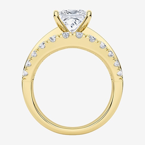 (F / Vs2) Womens 3 1/3 Ct. T.W. Lab Grown White Diamond 10K Gold Side Stone Engagement Ring