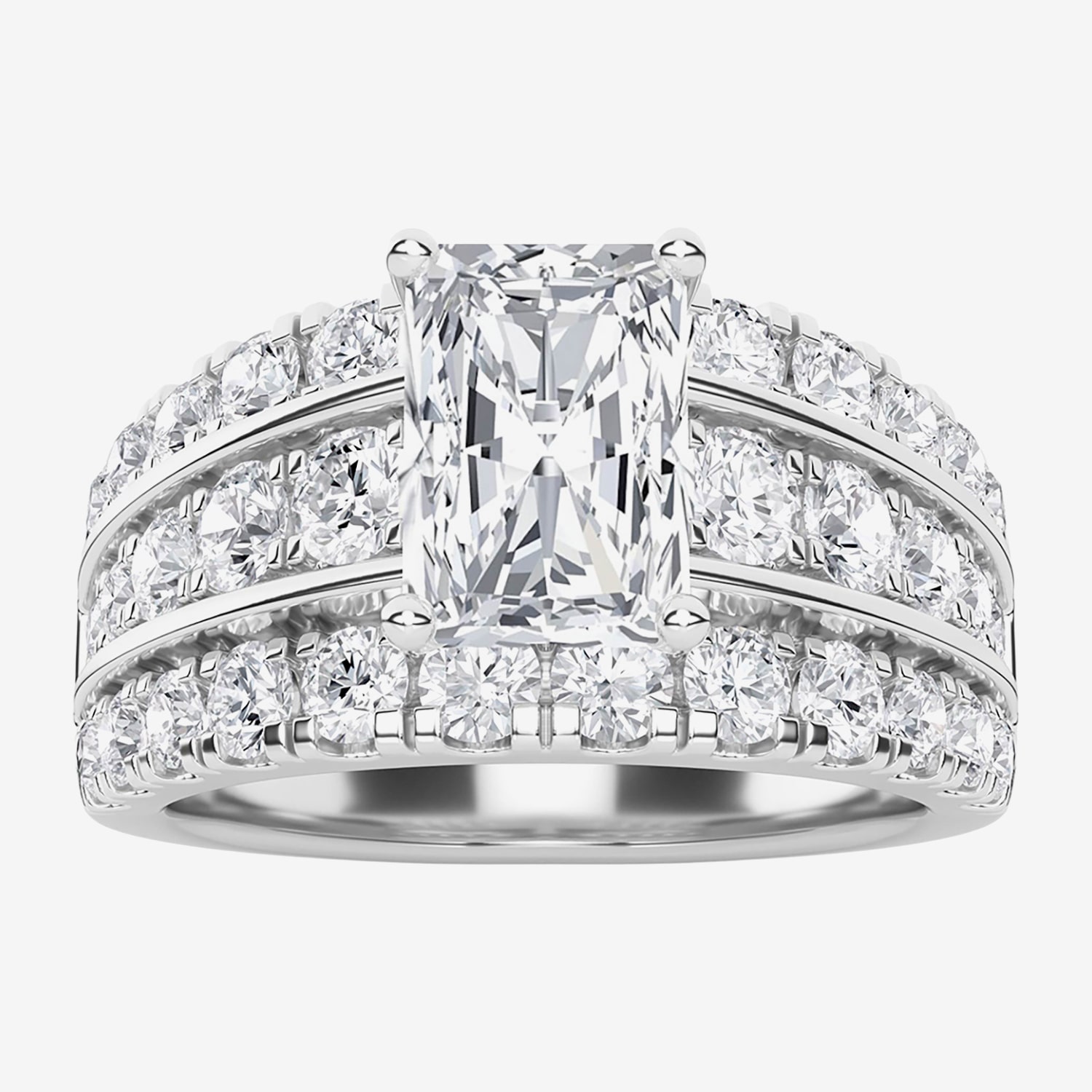 F / Vs2) Womens CT. T.W. Lab Grown White Diamond 10K Gold Rectangular Side Stone Engagement Ring