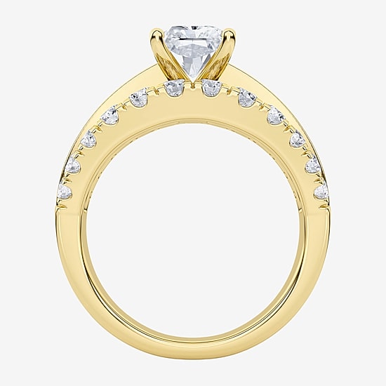 (F / Vs2) Womens 3 1/3 Ct. T.W. Lab Grown White Diamond 10K Gold Rectangular Side Stone Engagement Ring