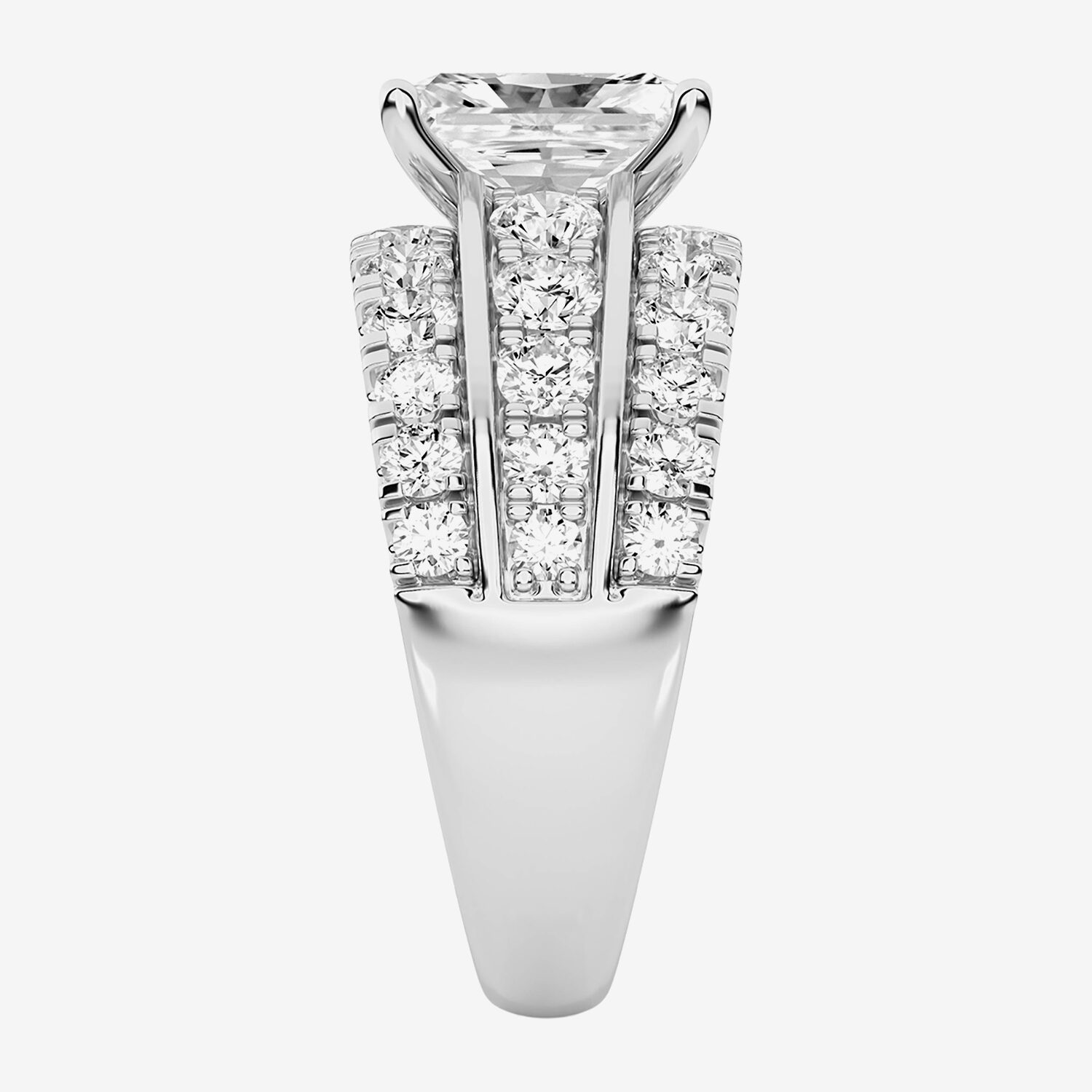 F / Vs2) Womens CT. T.W. Lab Grown White Diamond 10K Gold Rectangular Side Stone Engagement Ring