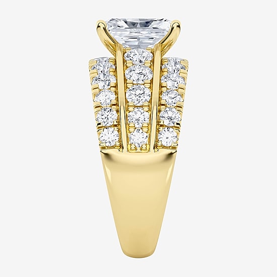(F / Vs2) Womens 3 1/3 Ct. T.W. Lab Grown White Diamond 10K Gold Rectangular Side Stone Engagement Ring