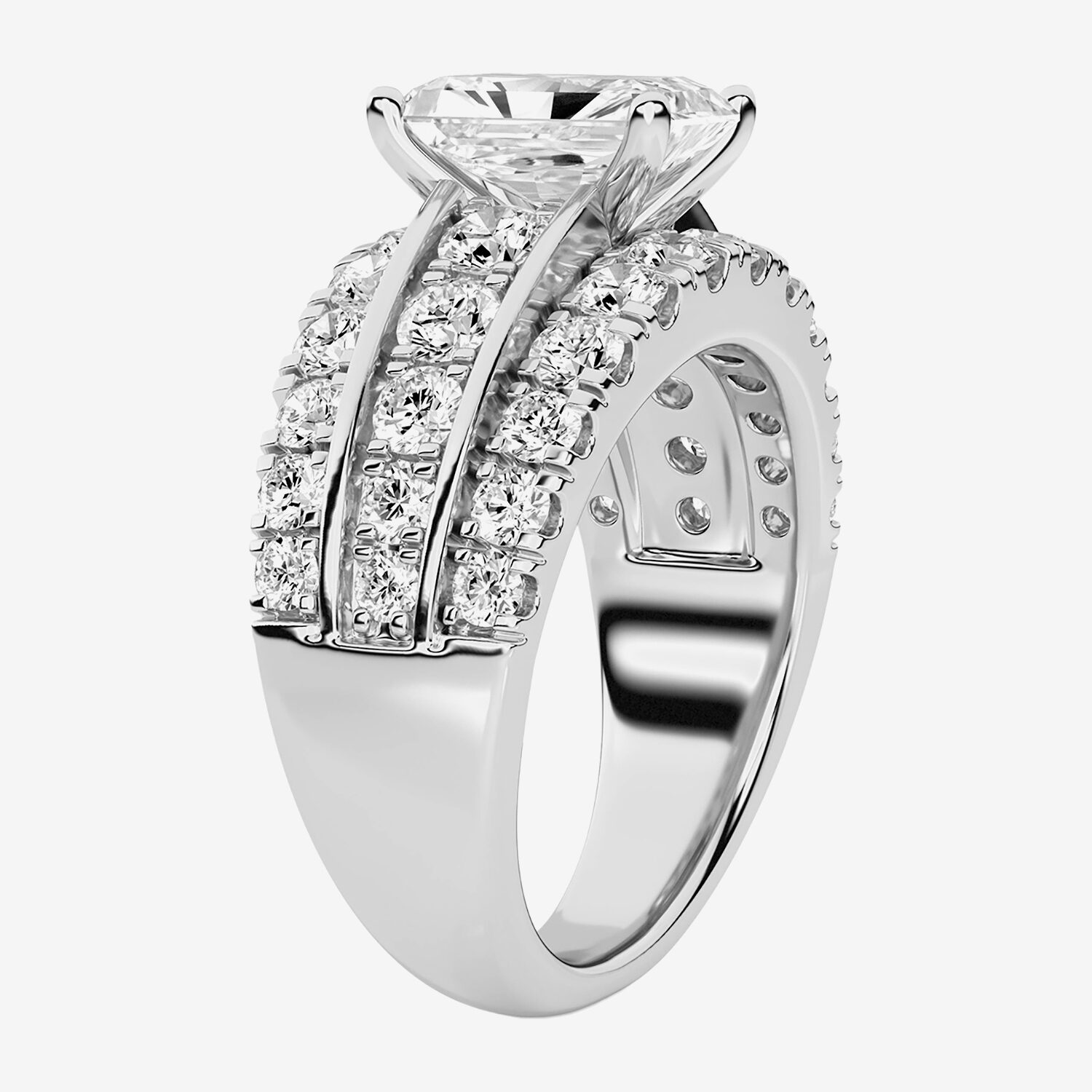 F / Vs2) Womens CT. T.W. Lab Grown White Diamond 10K Gold Rectangular Side Stone Engagement Ring