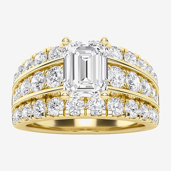 (F / Vs2) Womens 3 1/3 Ct. T.W. Lab Grown White Diamond 10K Gold Rectangular Side Stone Engagement Ring