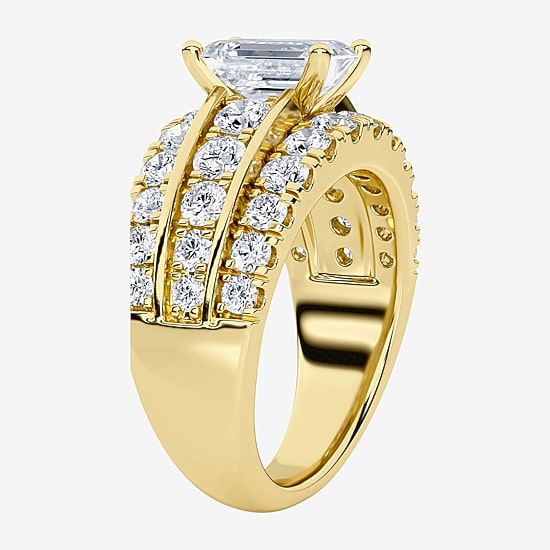 (F / Vs2) Womens 3 1/3 Ct. T.W. Lab Grown White Diamond 10K Gold Rectangular Side Stone Engagement Ring
