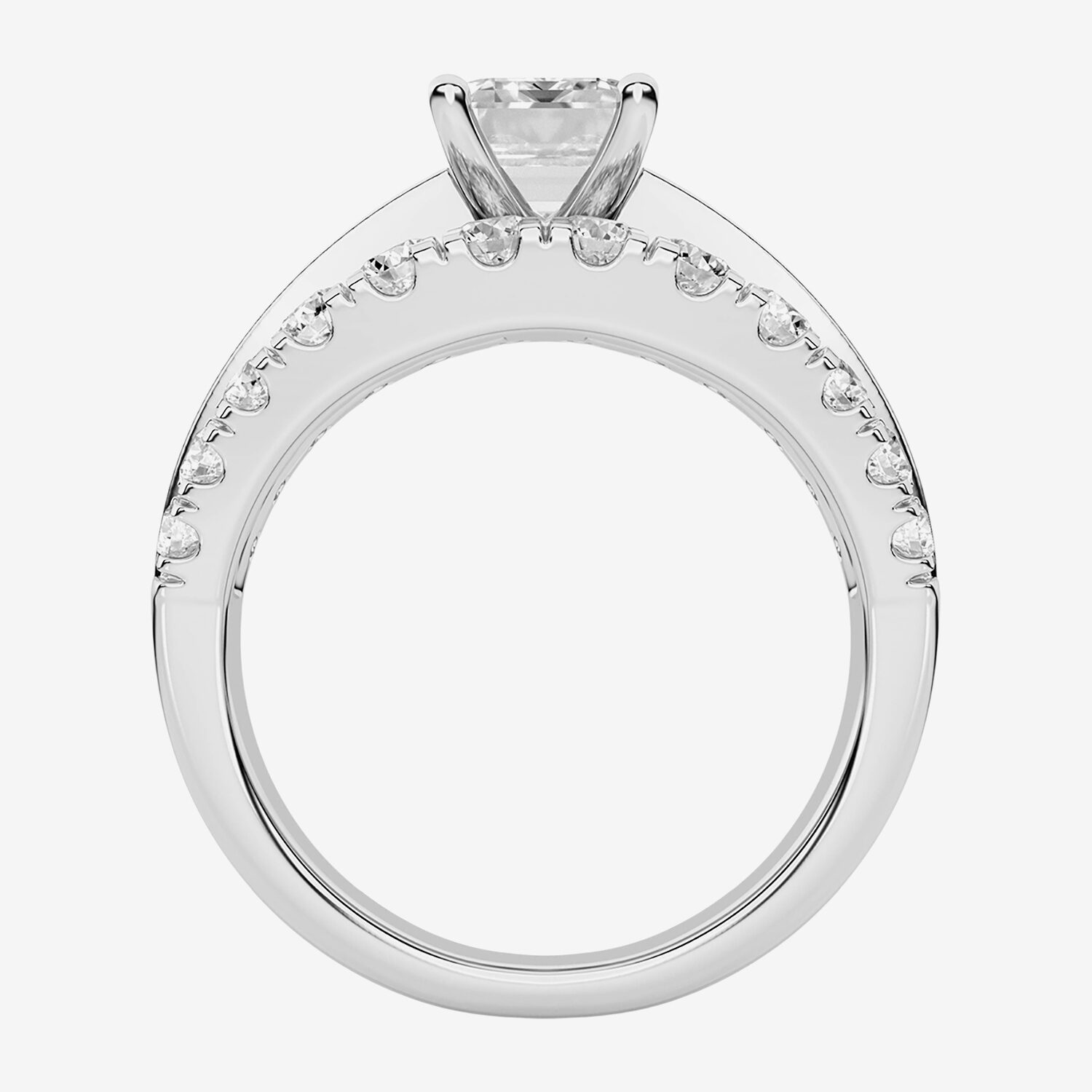 F / Vs2) Womens CT. T.W. Lab Grown White Diamond 10K Gold Rectangular Side Stone Engagement Ring