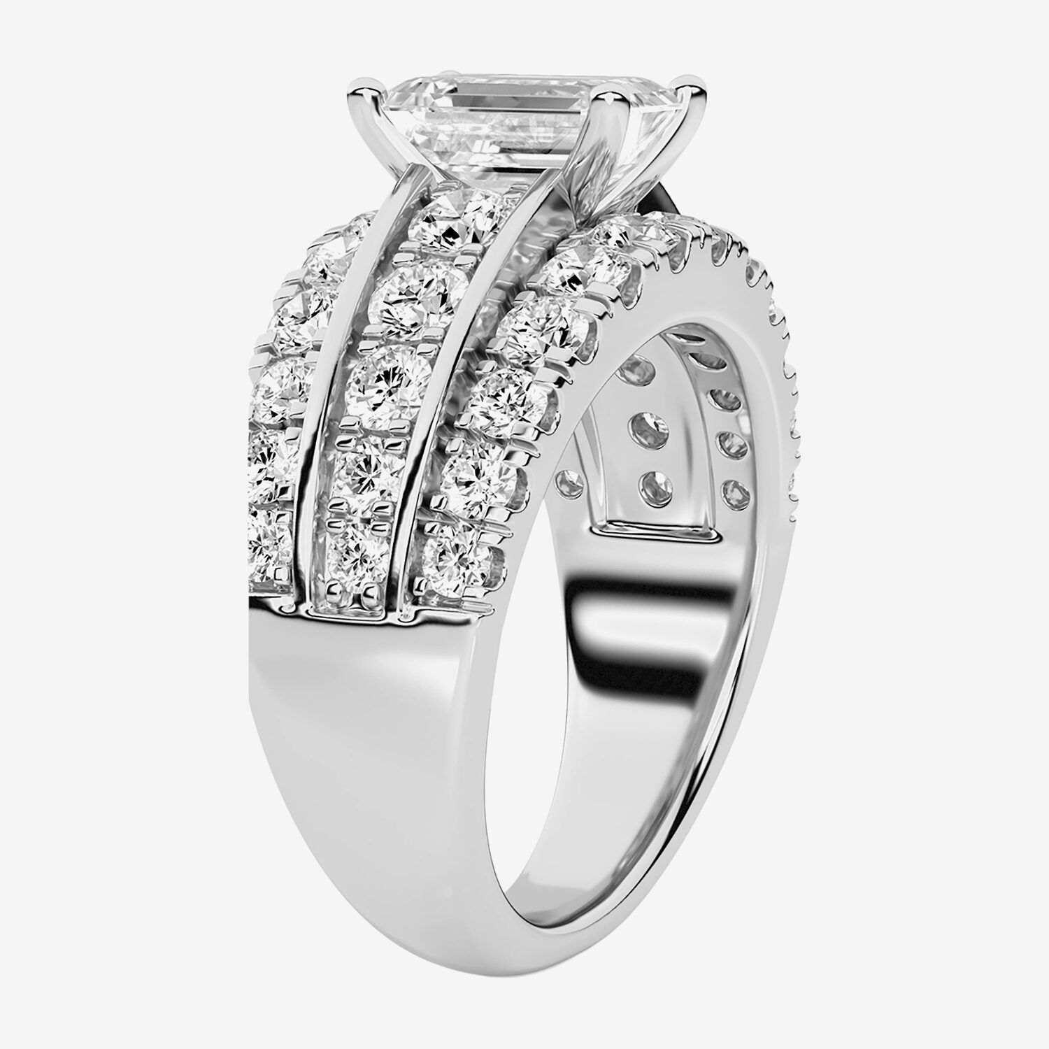 F / Vs2) Womens CT. T.W. Lab Grown White Diamond 10K Gold Rectangular Side Stone Engagement Ring