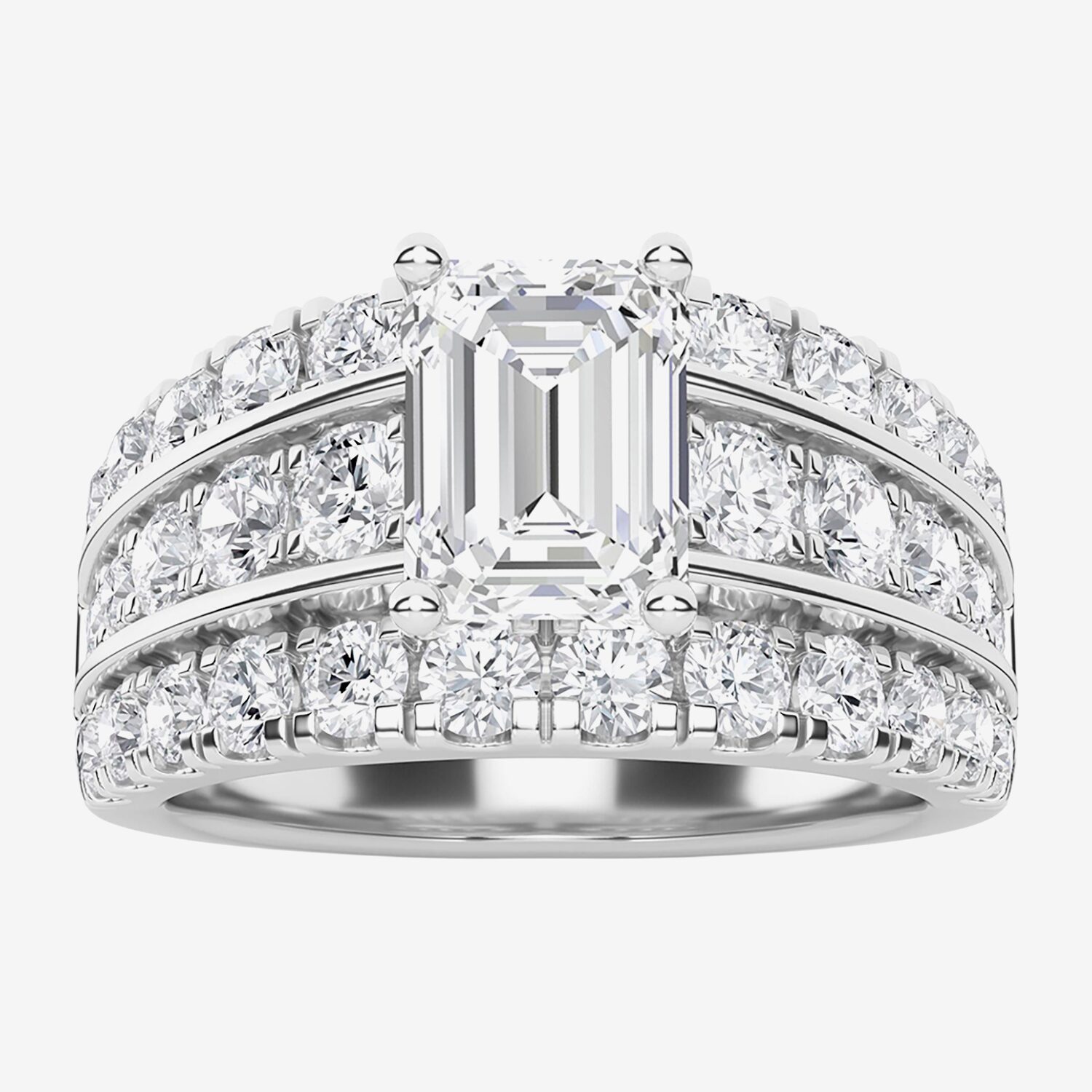 F / Vs2) Womens CT. T.W. Lab Grown White Diamond 10K Gold Rectangular Side Stone Engagement Ring