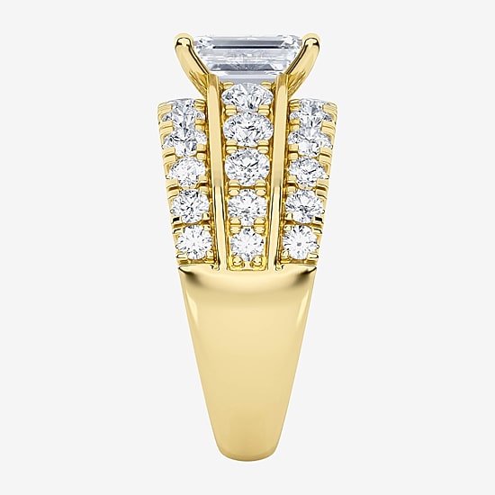 (F / Vs2) Womens 3 1/3 Ct. T.W. Lab Grown White Diamond 10K Gold Rectangular Side Stone Engagement Ring