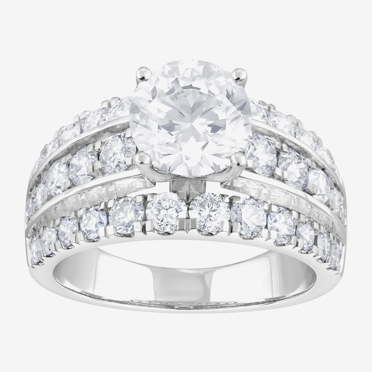 (F / Vs2) Womens 3 1/3 Ct. T.W. Lab Grown White Diamond 10K Gold Round Side Stone Engagement Ring