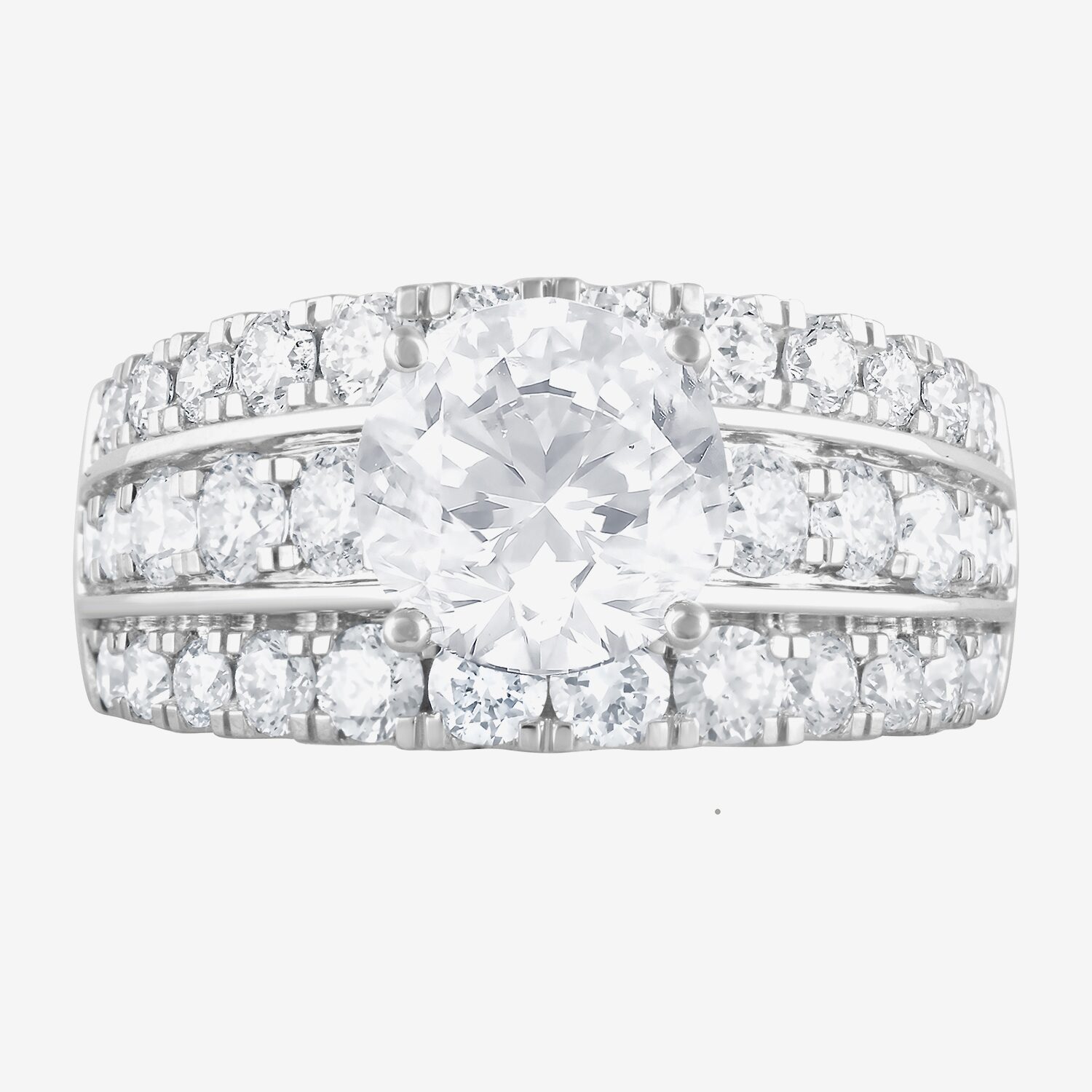 (F / Vs2) Womens 3 1/3 Ct. T.W. Lab Grown White Diamond 10K Gold Round Side Stone Engagement Ring
