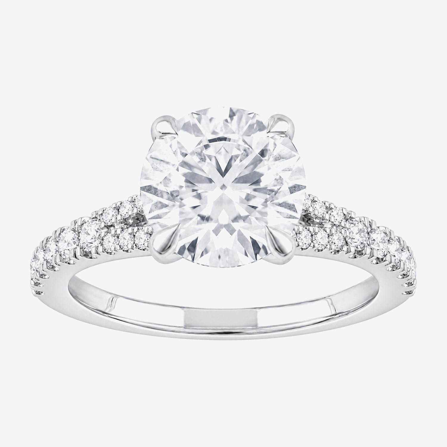 F / Vs2) Womens 3 CT. T.W. Lab Grown White Diamond 14K Gold Round Side Stone Engagement Ring