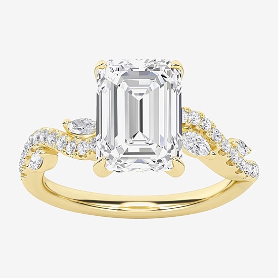 (F / Vs2) Womens 3 1/4 CT. T.W. Lab Grown White Diamond 14K Gold Side Stone Engagement Ring