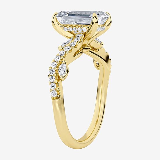 (F / Vs2) Womens 3 1/4 CT. T.W. Lab Grown White Diamond 14K Gold Side Stone Engagement Ring