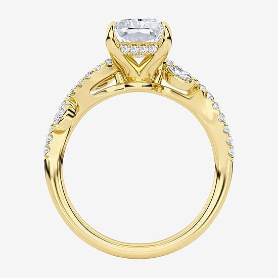(F / Vs2) Womens 3 1/4 CT. T.W. Lab Grown White Diamond 14K Gold Rectangular Side Stone Engagement Ring