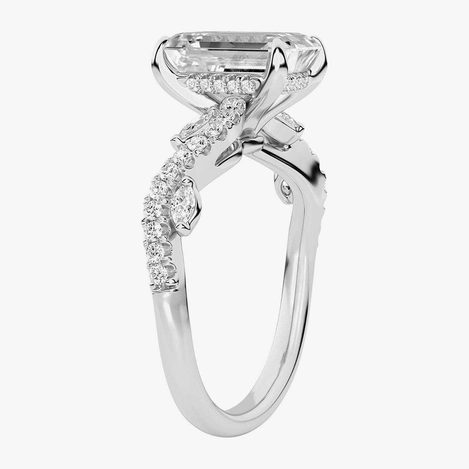 (F / Vs2) Womens 3 1/4 CT. T.W. Lab Grown White Diamond 14K Gold Side Stone Engagement Ring
