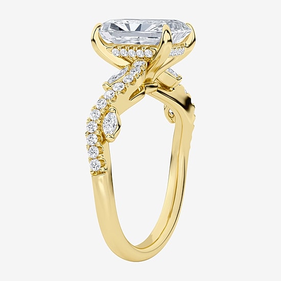(F / Vs2) Womens 3 1/4 CT. T.W. Lab Grown White Diamond 14K Gold Rectangular Side Stone Engagement Ring