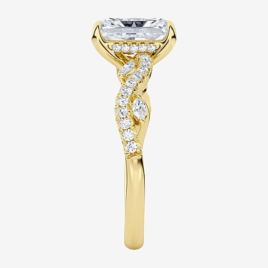 (F / Vs2) Womens 3 1/4 CT. T.W. Lab Grown White Diamond 14K Gold Rectangular Side Stone Engagement Ring