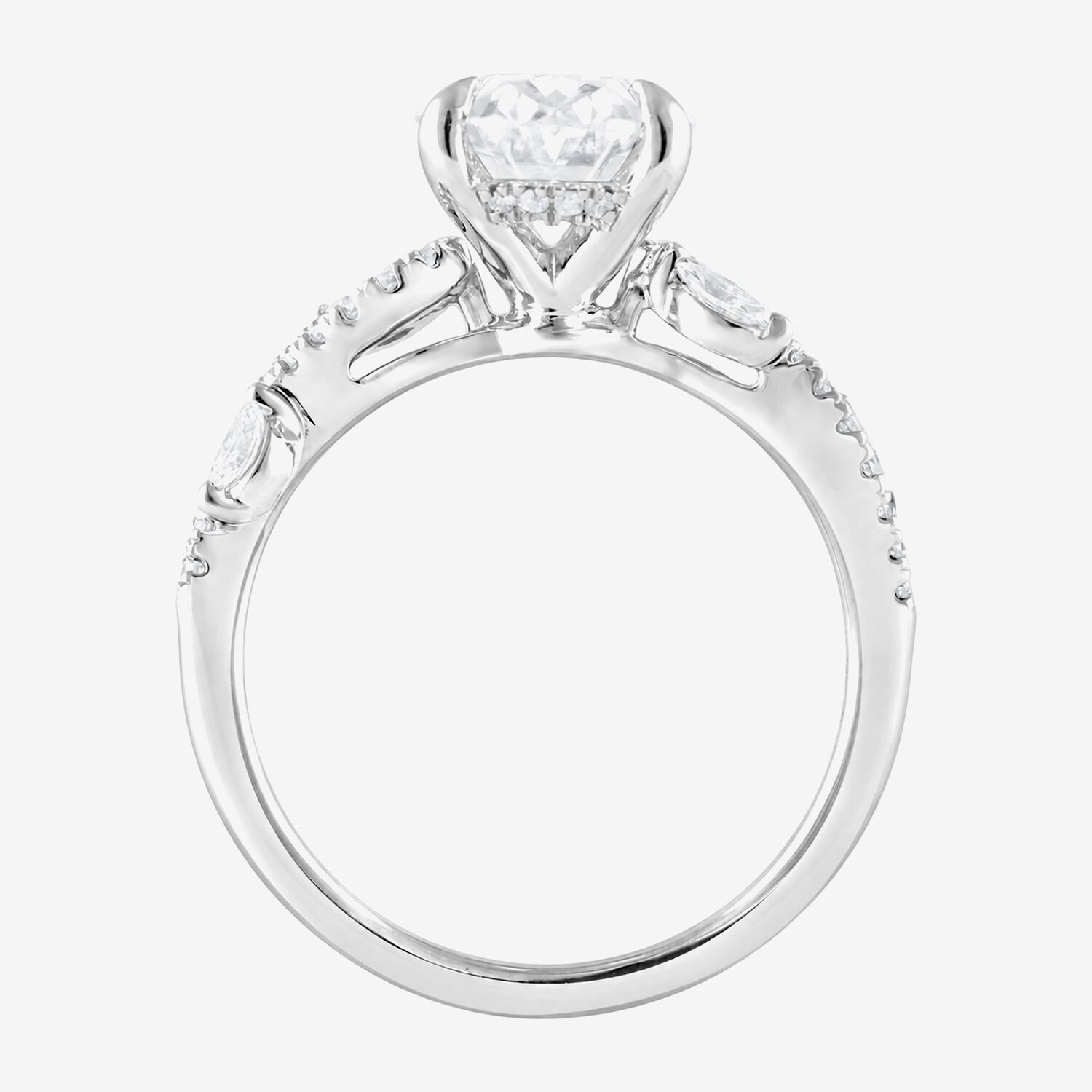 Signature By Modern Bride (F / Vs2) Womens 3 1/4 CT. T.W. Lab Grown White Diamond 14K Gold Oval Side Stone Engagement Ring