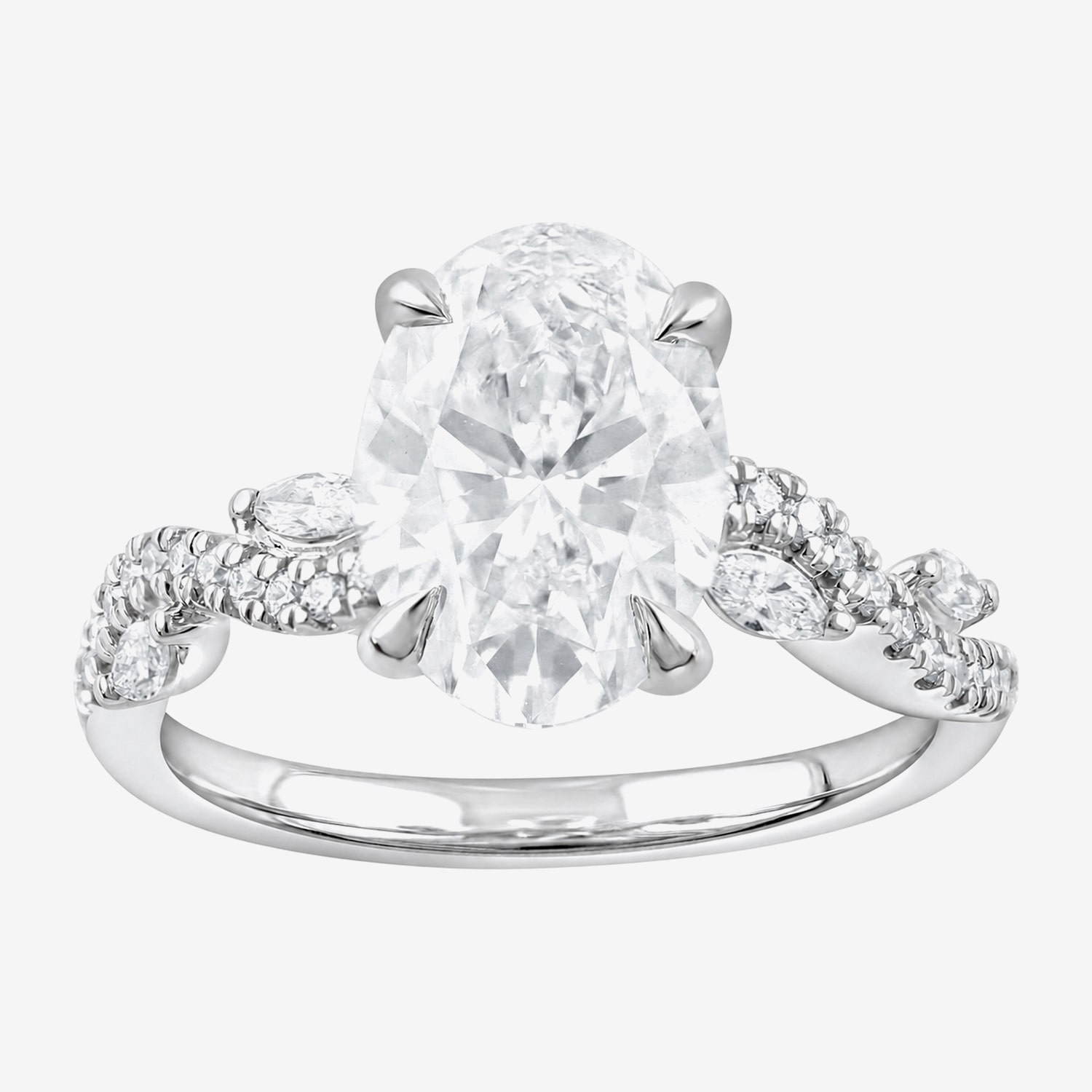 Signature By Modern Bride (F / Vs2) Womens 3 1/4 CT. T.W. Lab Grown White Diamond 14K Gold Oval Side Stone Engagement Ring