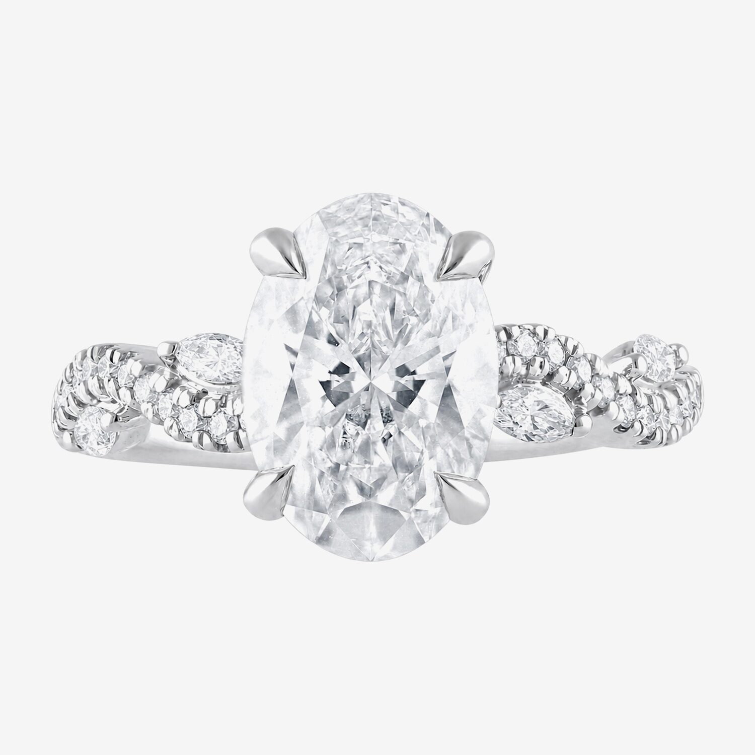 Signature By Modern Bride (F / Vs2) Womens 3 1/4 CT. T.W. Lab Grown White Diamond 14K Gold Oval Side Stone Engagement Ring