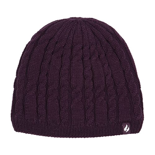Heat Holders Alesund Solid Cable Knit Womens Moisture Wicking Beanie In Purple
