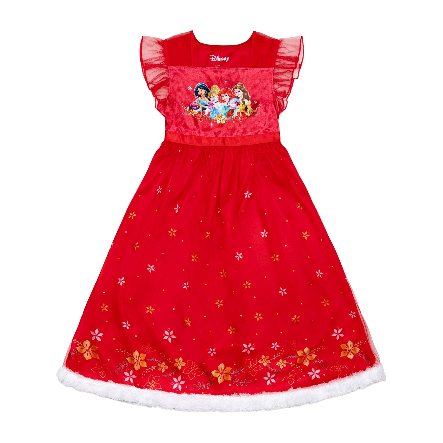 Disney Collection Little & Big Kid Girls Princess Satin Square Neck Short Sleeve Nightgown