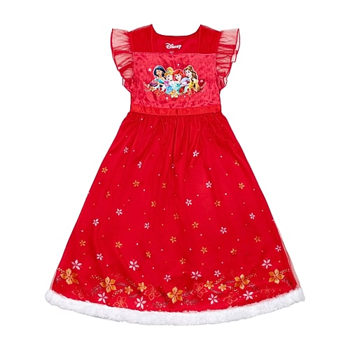 Disney Collection Little & Big Kid Girls Princess Satin Square Neck Short Sleeve Nightgown, 8, Red