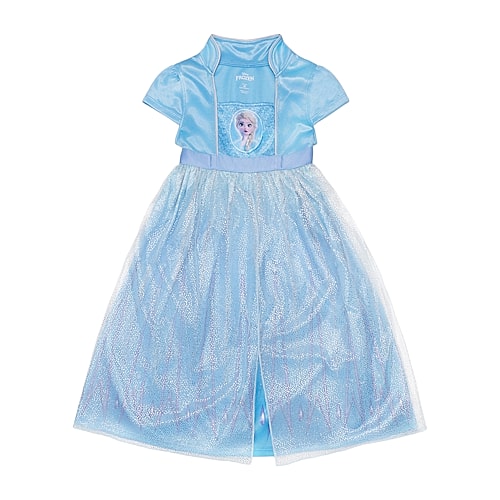 Disney Collection Toddler Girls Frozen Satin Square Neck Short Sleeve Nightgown, 2t, Blue
