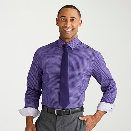 Nick Graham Mens Spread Collar Long Sleeve Stretch Fabric Shirt + Tie Set