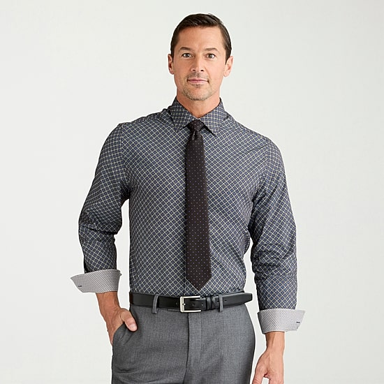 Nick Graham Mens Spread Collar Long Sleeve Stretch Fabric Shirt + Tie Set