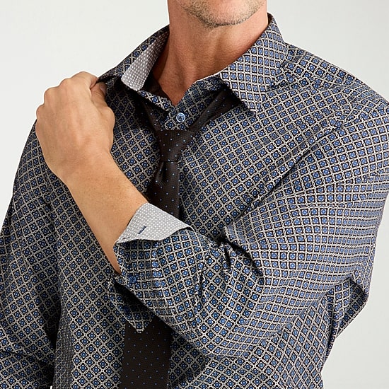 Nick Graham Mens Spread Collar Long Sleeve Stretch Fabric Shirt + Tie Set