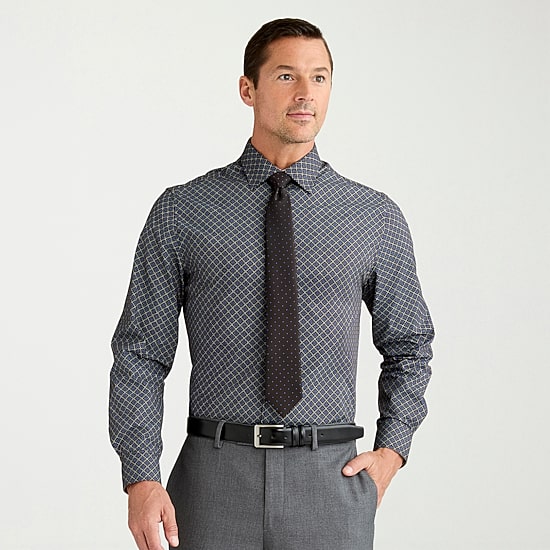 Nick Graham Mens Spread Collar Long Sleeve Stretch Fabric Shirt + Tie Set