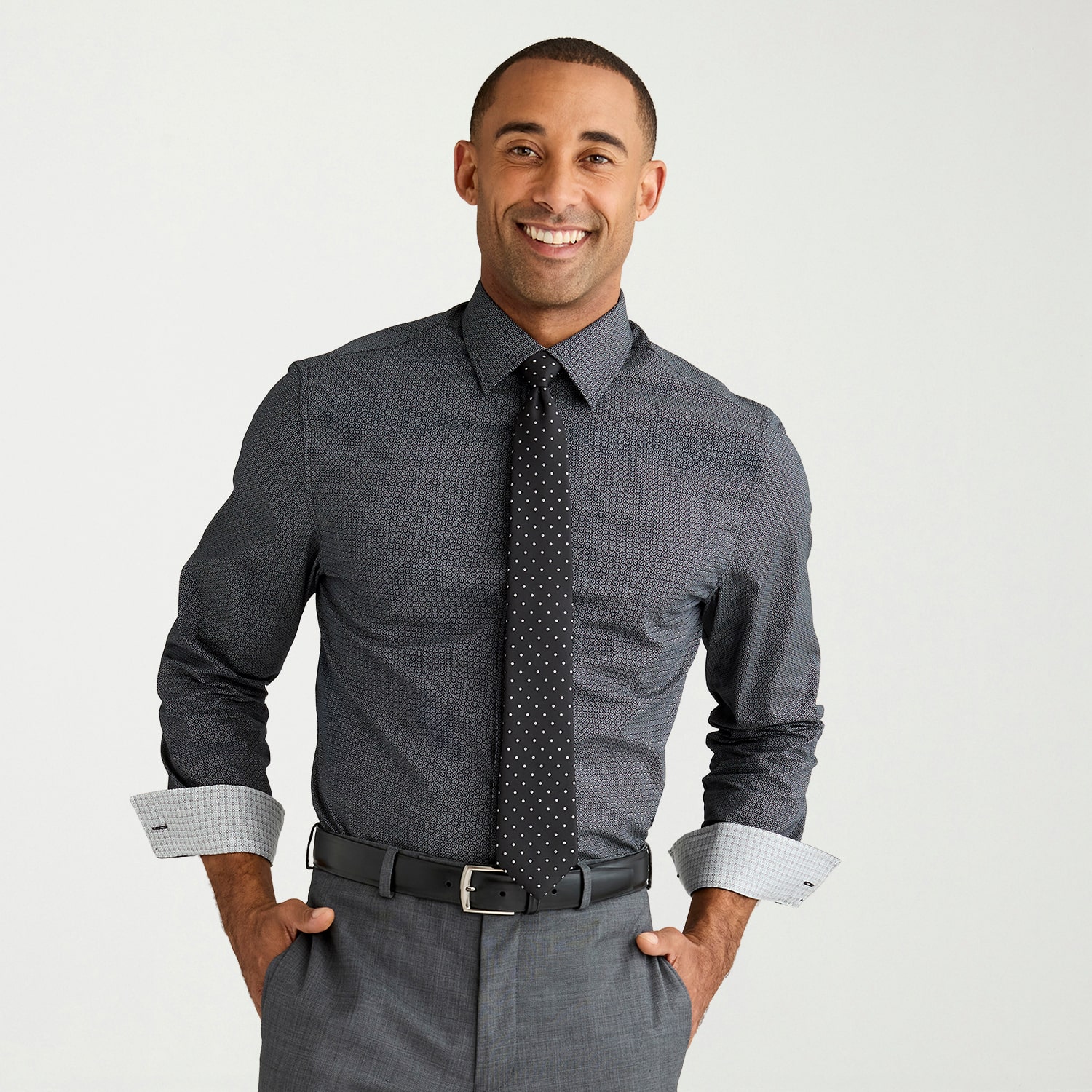 Nick Graham Mens Spread Collar Long Sleeve Stretch Fabric Shirt + Tie Set
